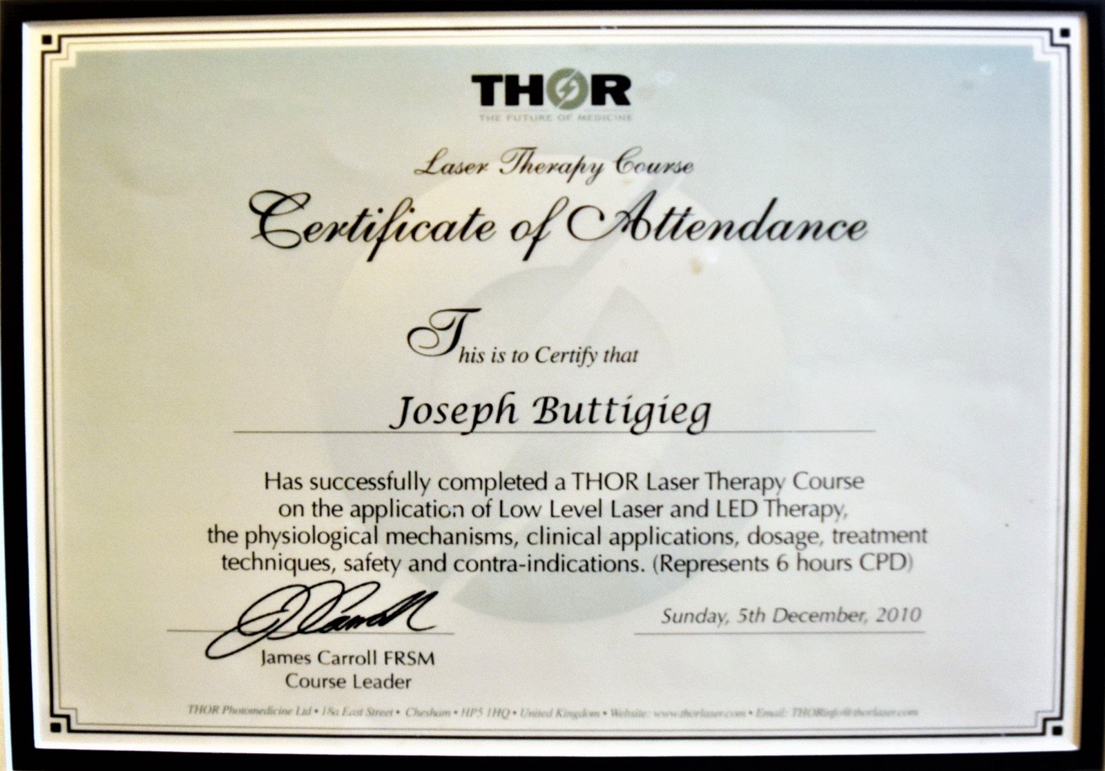 thor-certificate - Joseph Buttigieg - Sports Massage Therapist